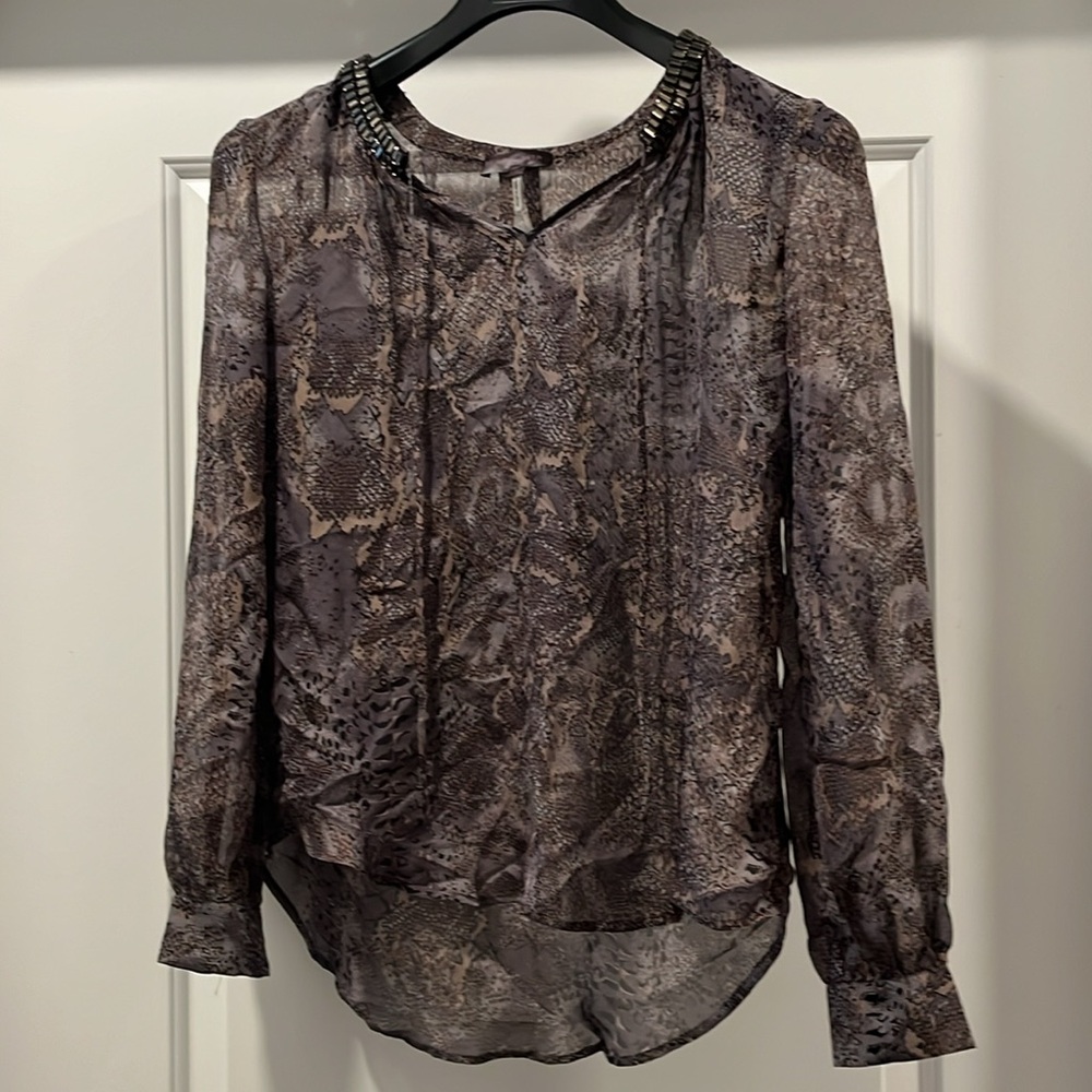 Hale Bob chiffon top with jeweled collar and cuffs